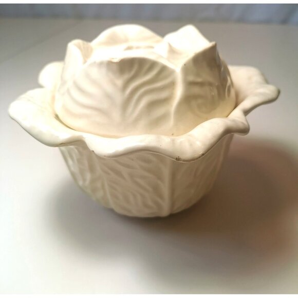 Cabbage Leaf White Trinket Container Hand Made 1975 Signed Jennifer Colangelo - Picture 9 of 16